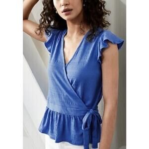 Banana Republic Women's Cornflower Blue Crinkle Wrap Flutter Tank Size Large